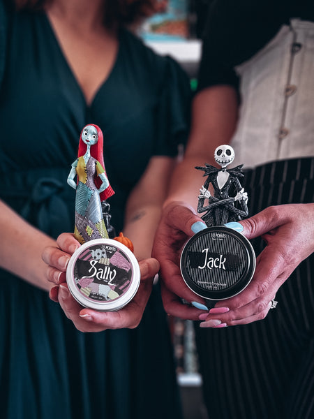 Jack & Sally - NBX Inspired Soy Candle - Scent: Sugar & Spice / Peppermint Candy Apple - Tin Duo