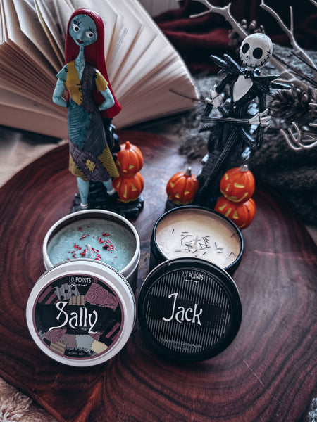 Jack & Sally - NBX Inspired Soy Candle - Scent: Sugar & Spice / Peppermint Candy Apple - Tin Duo