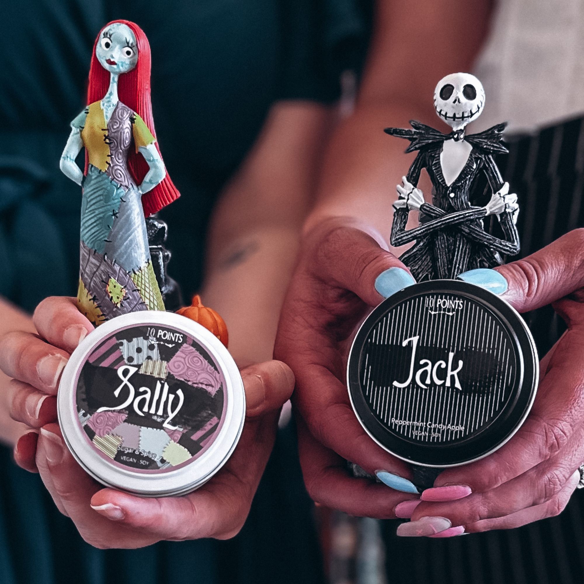 Jack & Sally - NBX Inspired Soy Candle - Scent: Sugar & Spice / Peppermint Candy Apple - Tin Duo